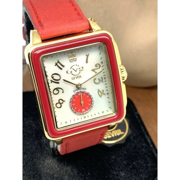 GV2 by Gevril Women's Watch 9261 Swiss Quartz Mother of Pearl Dial Red Leather - Picture 12 of 13